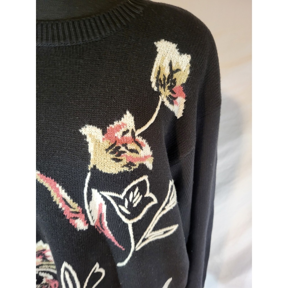 Alfred Dunner Black Floral Cotton Blend Sweater Size XL - Picture 2 of 5